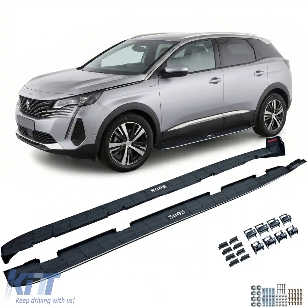 Trepte de acces protecție laterală stil OE negru, potrivite pentru Peugeot 3008 2016-2023