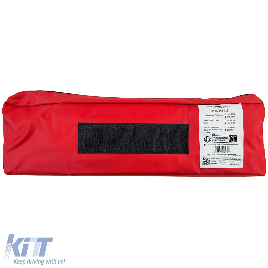 Trusă de prim ajutor auto set 3 în 1 prim ajutor DIN 13164 + vestă de siguranță + triunghi de avertizare-image-6205718