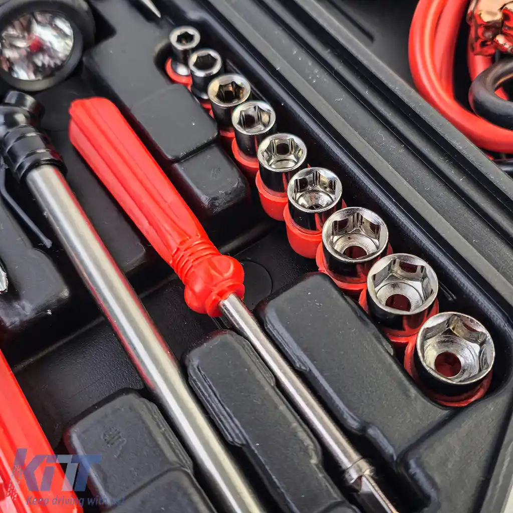 Trusă de unelte pentru mașină, cabluri de pornire, lanternă, clește, șurubelniță, 30 de piese-image-6195004