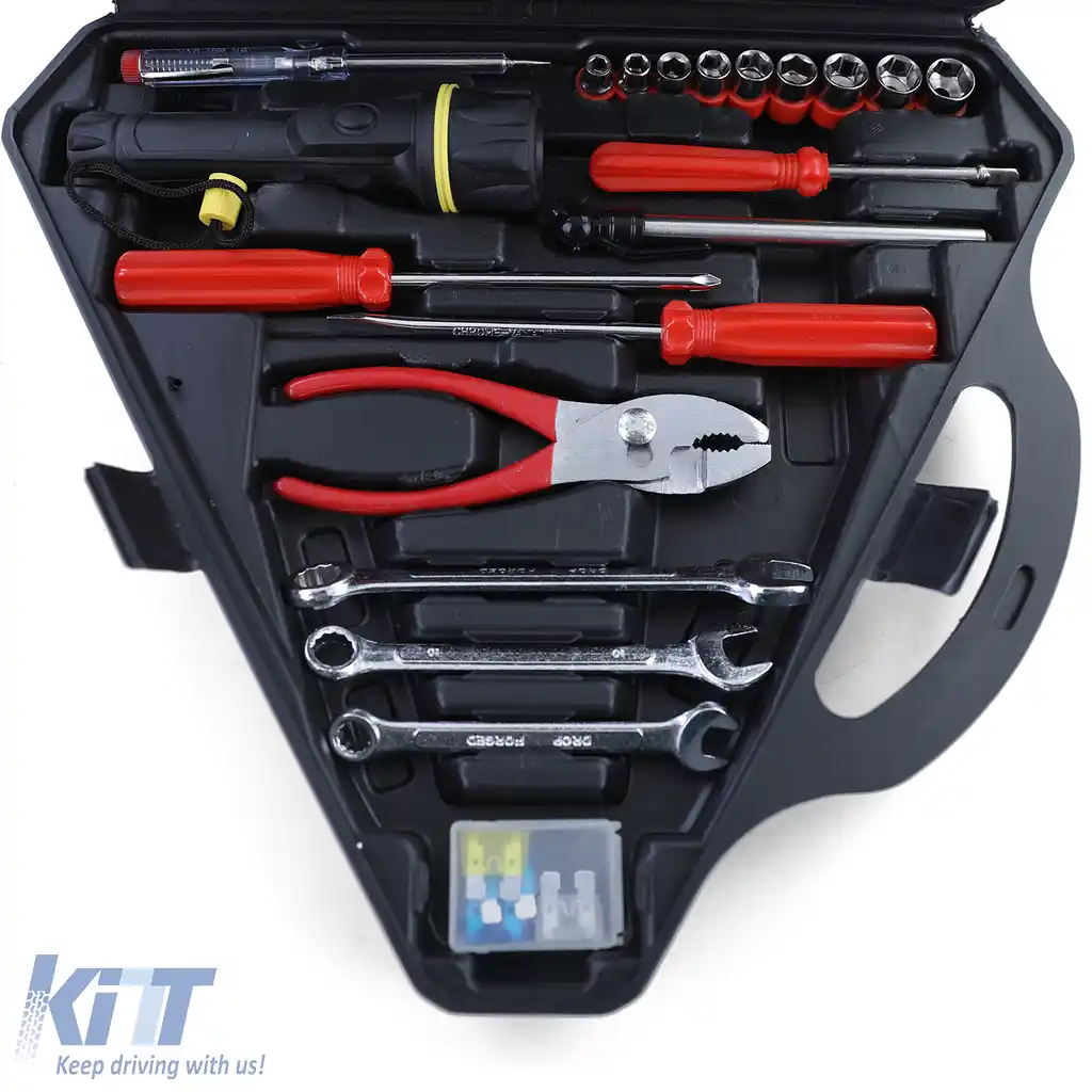 Trusă de unelte pentru mașină, cabluri de pornire, lanternă, clește, șurubelniță, 30 de piese-image-6195006