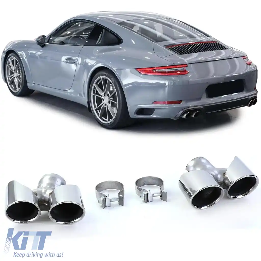 Tăvițe de eșapament duale lustruite, potrivite pentru Porsche 911 991.2 15-19 3.0 370CP