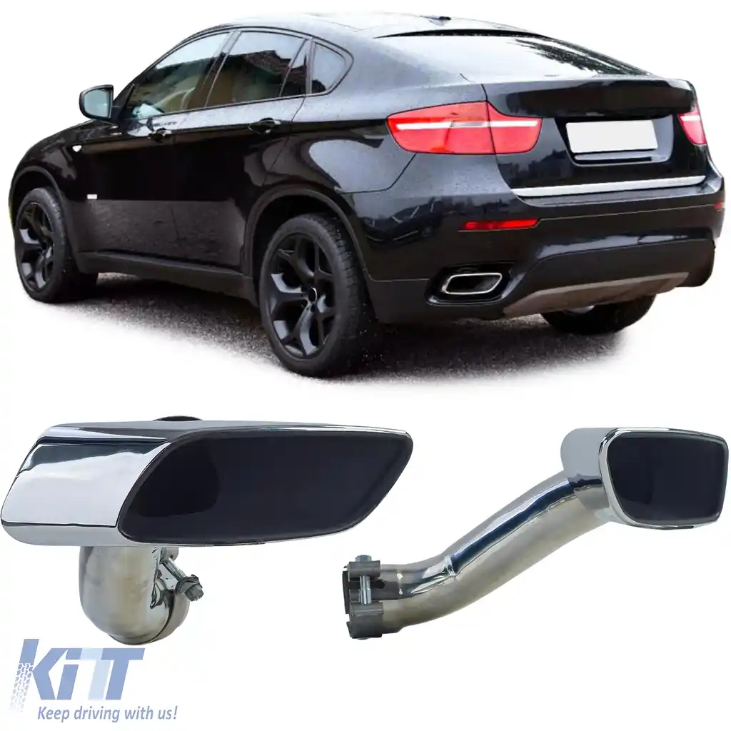 image-35-Tăvițe de eșapament pătrate M50 look din oțel inoxidabil, potrivite pentru BMW X6 30d 40d E71 08-14