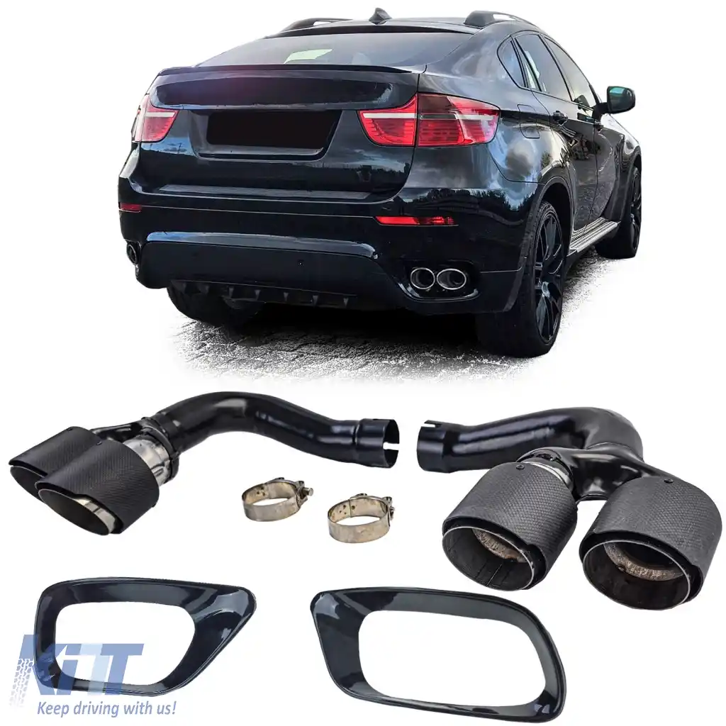 Tăvițe de evacuare cu două ieșiri din carbon, potrivite pentru BMW X6 E71 08-14 Diesel 30d 40d