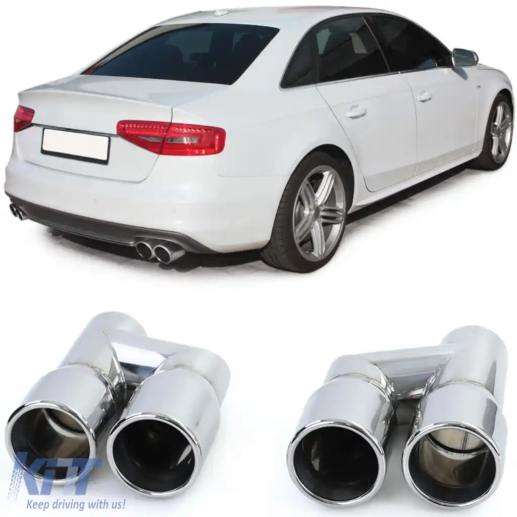 Tăvițe de evacuare sport 76mm, pereche cu țeavă dublă din oțel inoxidabil, potrivite pentru Audi A4 B8 sedan 07-15