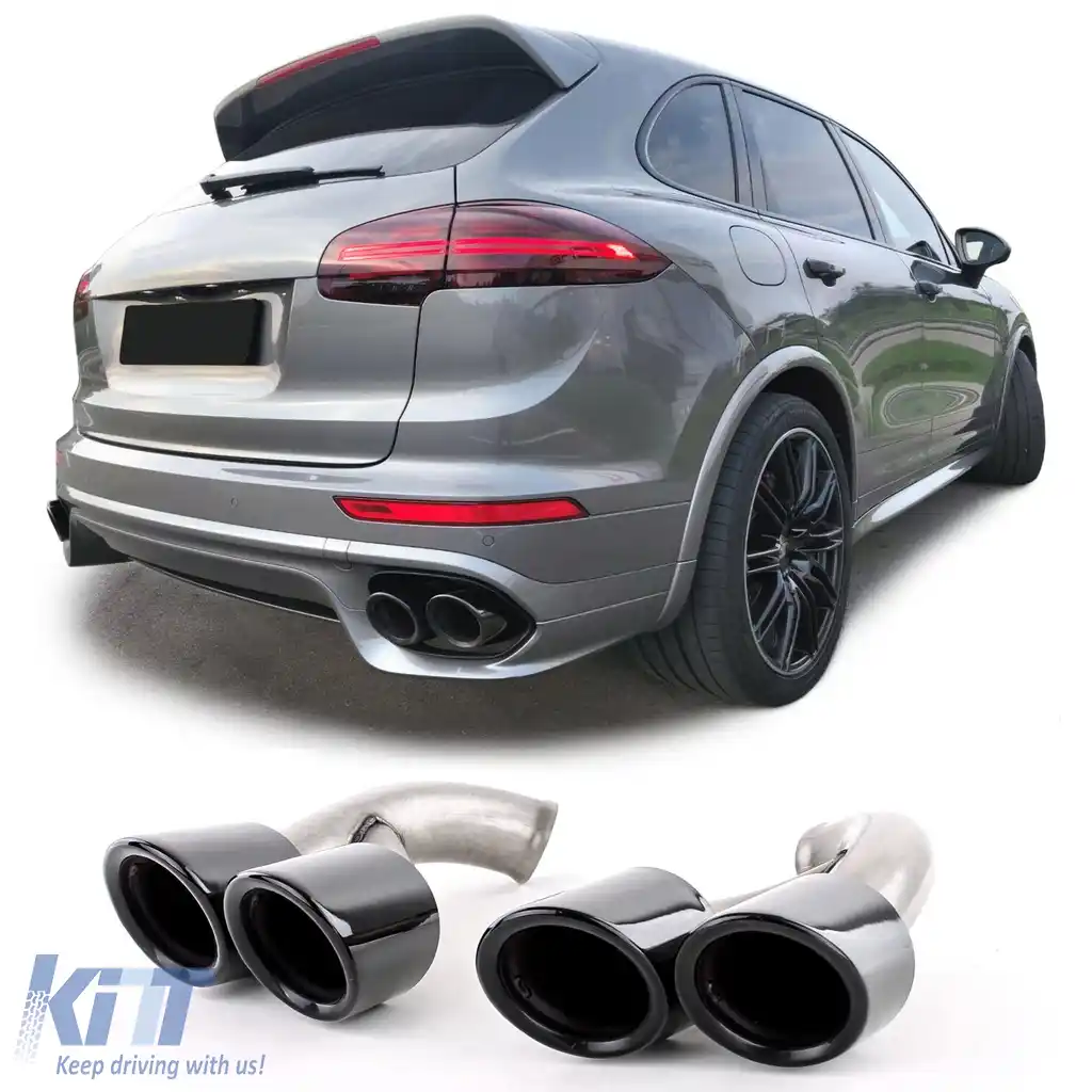Tăvițe duble de evacuare look GTS negre, potrivite pentru Porsche Cayenne 92A Facelift 14-17