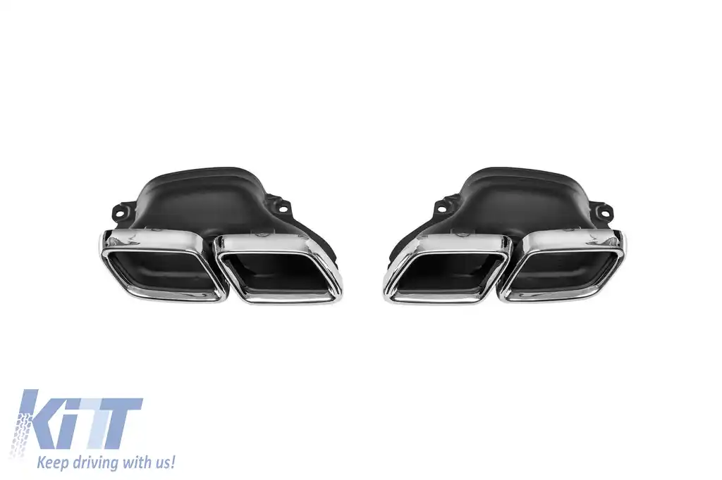 Un pachet de design tip E63 potrivit pentru Mercedes E-Class W213 2016-2019 cu capete cromate și garnitură neagră, pentru modelul cu bara de protecție spate standard.-image-6141501