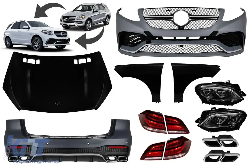 Un pachet de design tip GLE63 potrivit pentru Mercedes ML W166 2011-2015 conversie la GLE W166, pentru modelul cu faruri halogene