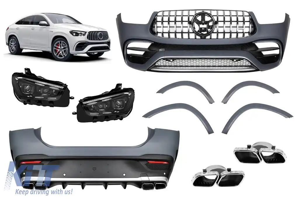 Un pachet de design tip GLE63 potrivit pentru Mercedes GLE Coupe C167 2020-2023, cu bara spate și faruri LED