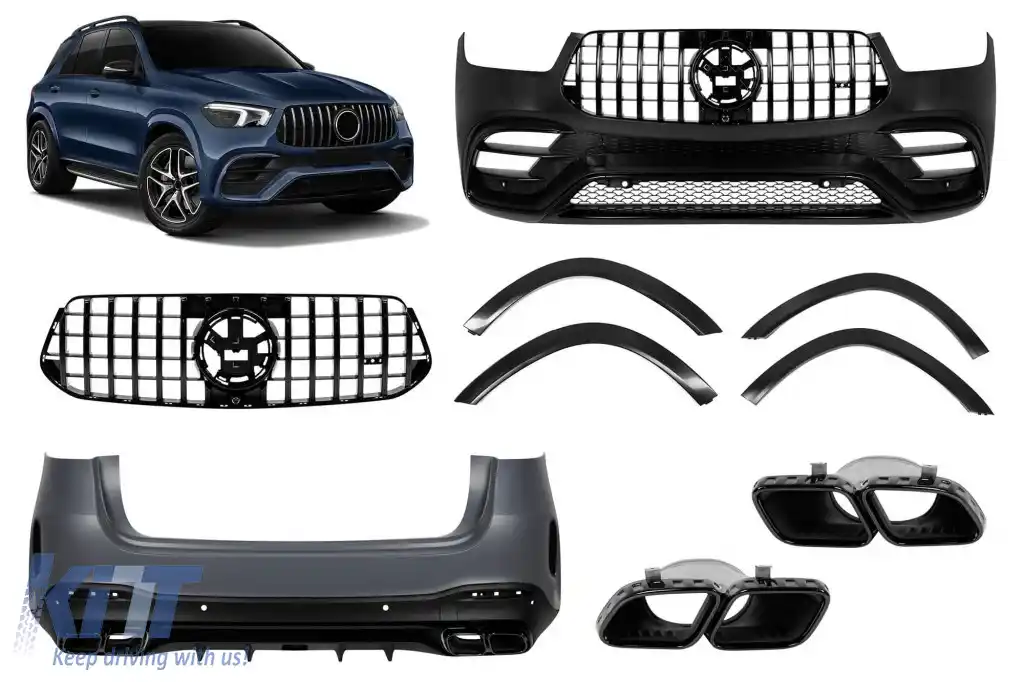 Un pachet de design tip GLE63 potrivit pentru Mercedes GLE SUV W167 2018-2023, după 2024, cu garnituri negre și capete negre