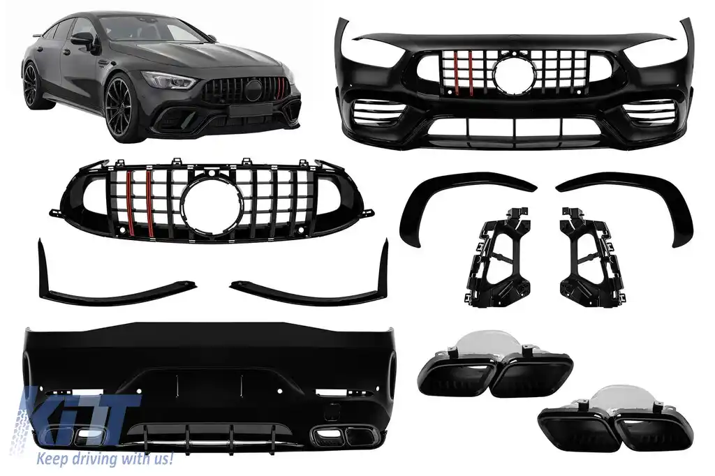 Un pachet de design tip GT63 cu grilă de lac negru tip Brabus cu linii roșii, potrivit pentru Mercedes A Design GT X290 4 Door Coupe după 2019