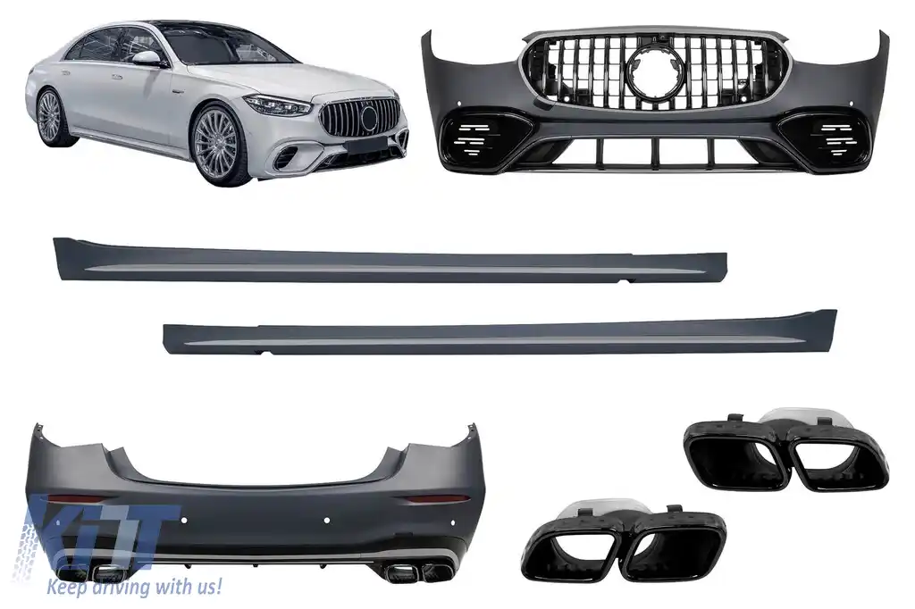 Un pachet de design tip S63 potrivit pentru Mercedes S-Class W223 cu ampatament lung după 2020, cu elemente din crom fumuriu