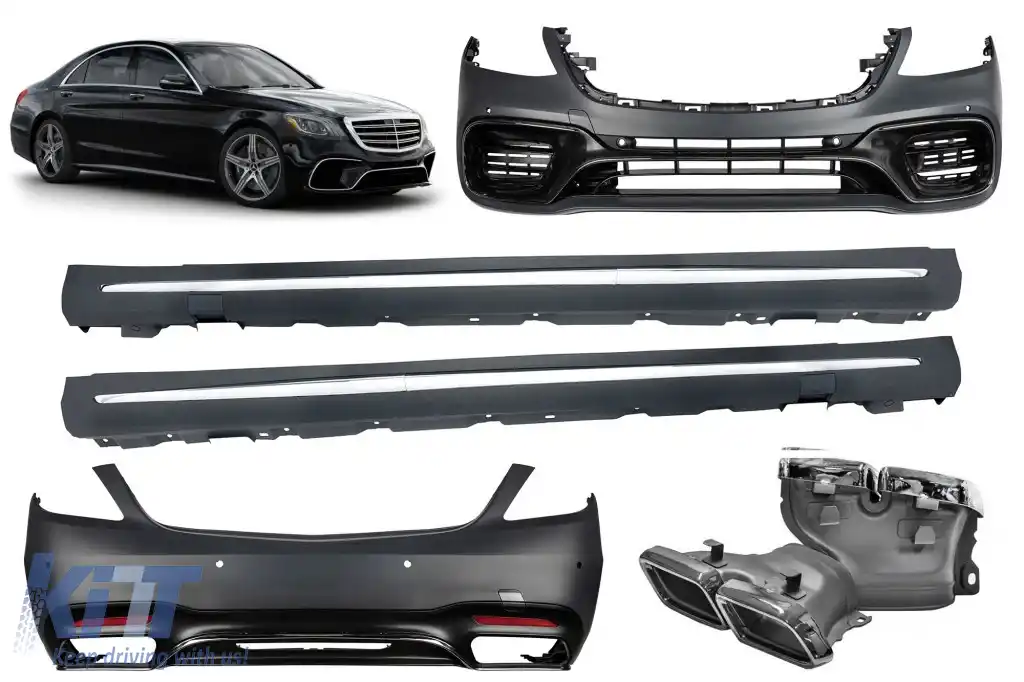 Un pachet de design tip S63 potrivit pentru Mercedes S-Class W222 2017-2020, cu praguri pentru bază lungă
