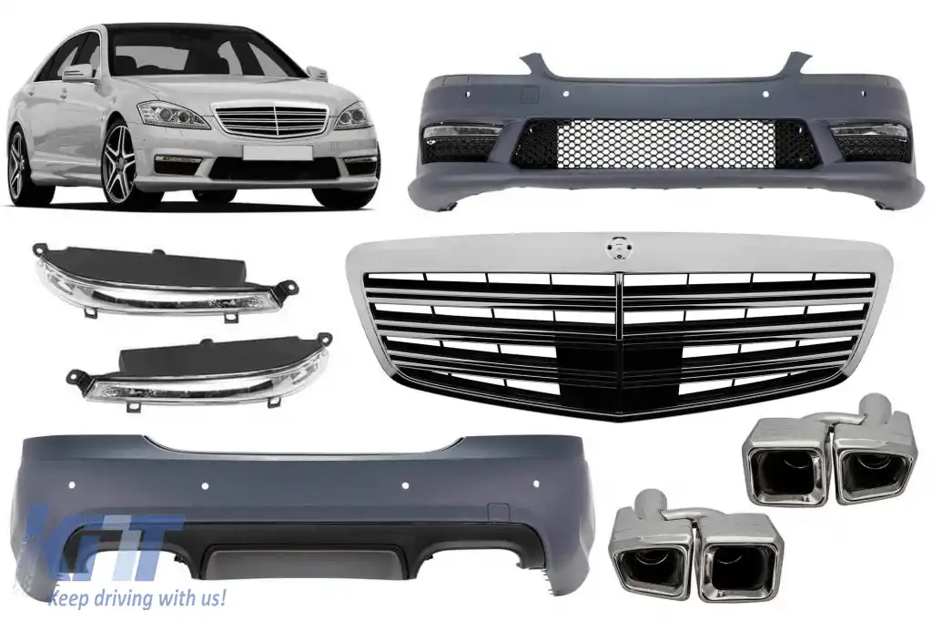 Un pachet de design tip S63 potrivit pentru Mercedes S-Class W221 2006-2013 pentru ampatamente scurt și lung, fără praguri
