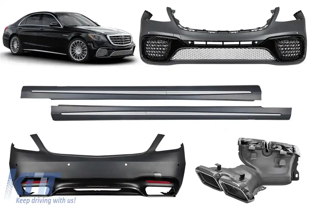 Un pachet de design tip S65 potrivit pentru Mercedes S class W222 2017-2020, cu ampatament lung