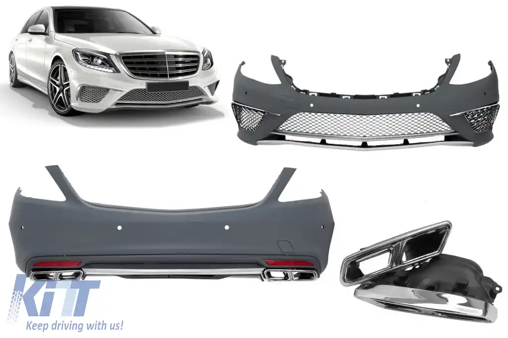 Un pachet de design tip S65 potrivit pentru Mercedes S-Class W222 2013-2017, fără praguri laterale