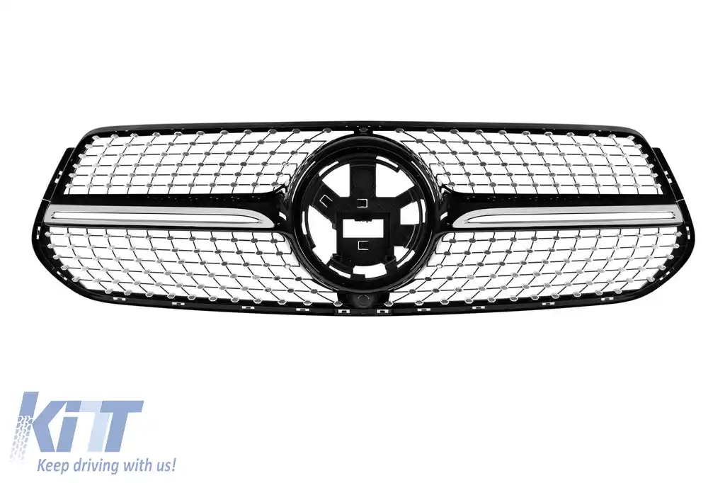 Un spoiler frontal Design Line potrivit pentru Mercedes GLE W167, GLE Coupe C167 2018-2023, după 2024, cu grilă diamant crom/negru.-image-6237341