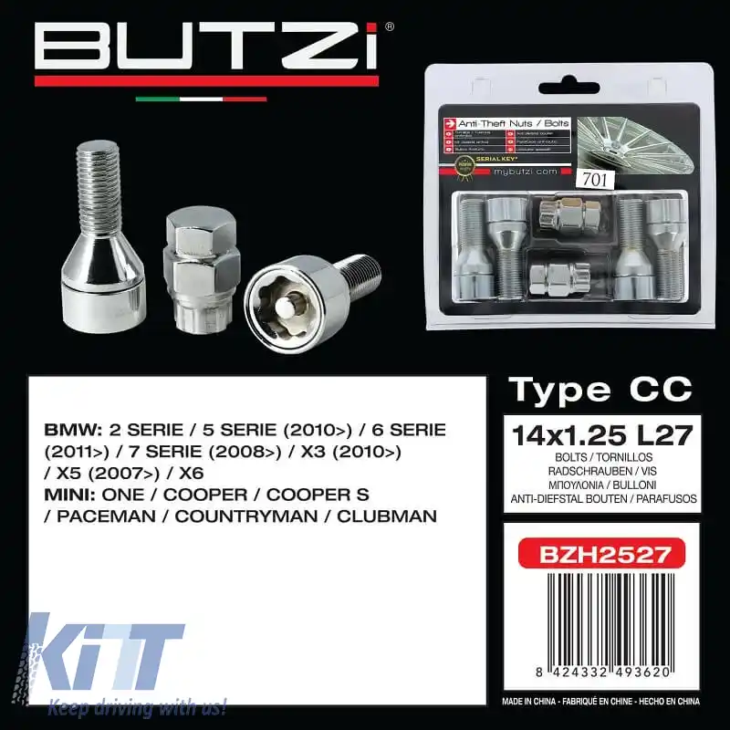 Șuruburi / Piulițe Antifurt Butzi Kit Premium 6 buc Cu Unelte Cheie Unică Tip-CC M14x1.25 L27 T17-image-6294822