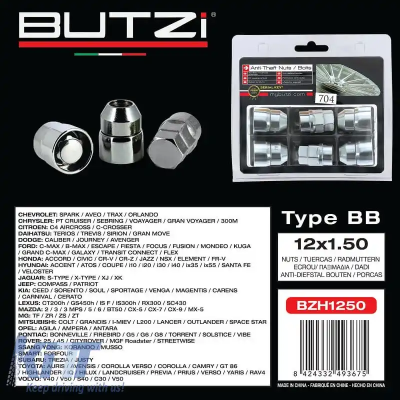 Șuruburi / Piulițe Antifurt Butzi Kit Premium 6 bucăți Cu Un Instrument Cheie Unic Tip-BB M12x1.50 T19-image-6294860