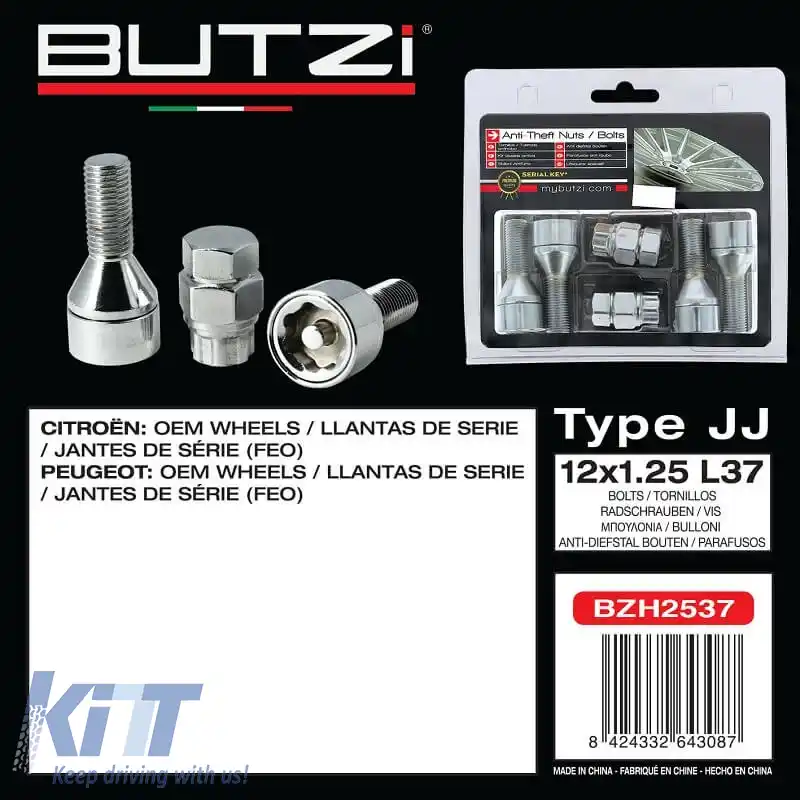 Șuruburi / Piulițe Antifurt pentru Roți Butzi Pro Kit 6 buc Cu Unelte Cheie Unică Tip-JJ M12x1.25 L37 T17-image-6294850
