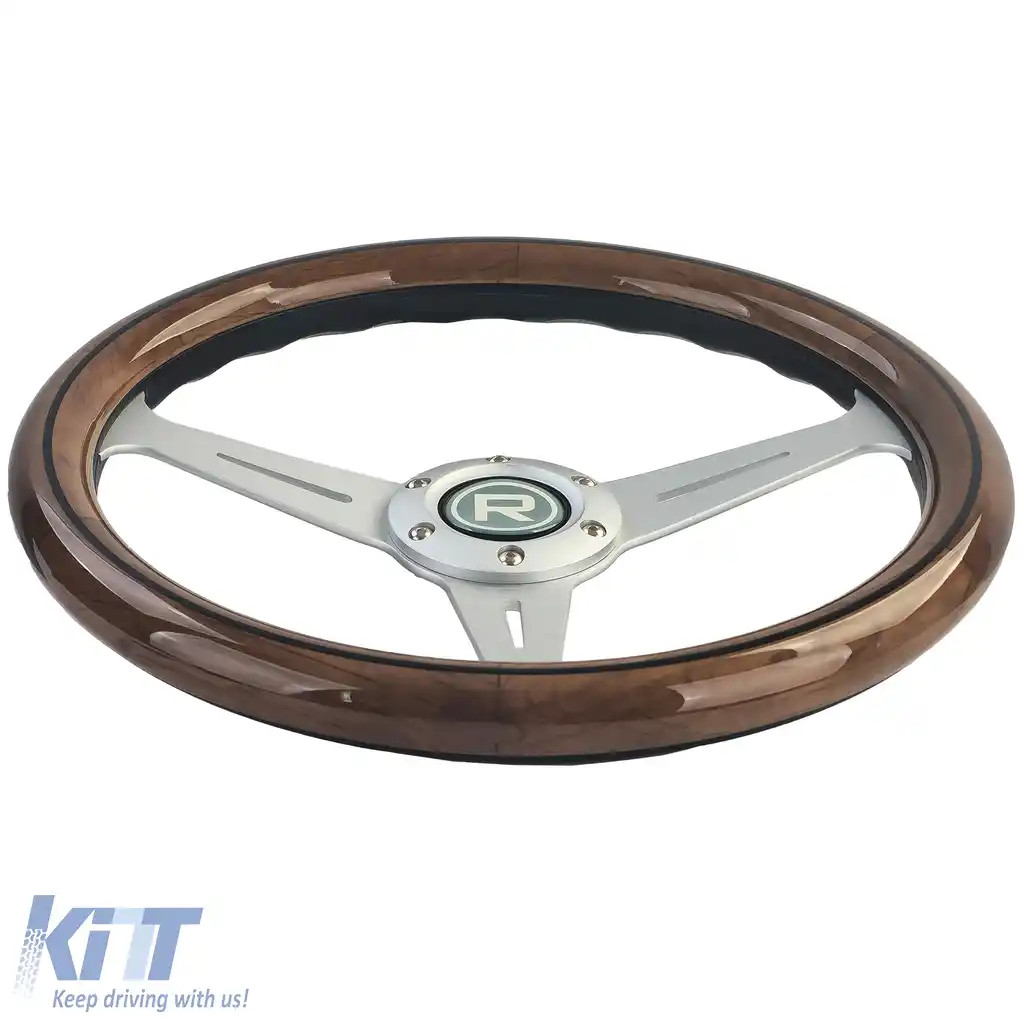 Volan din lemn de 35 de inci cu spițe argintii, stil vintage-image-6206749