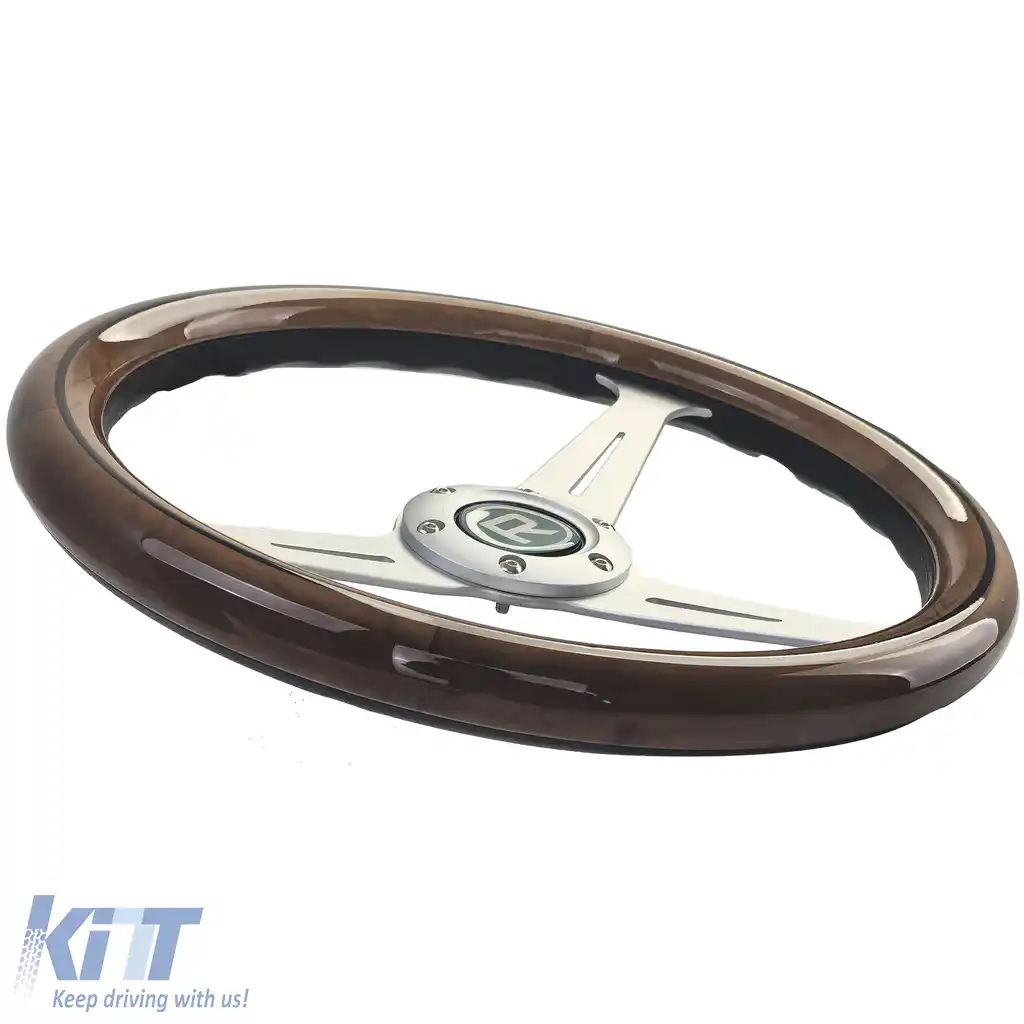 Volan din lemn de 35 de inci cu spițe argintii, stil vintage-image-6206750