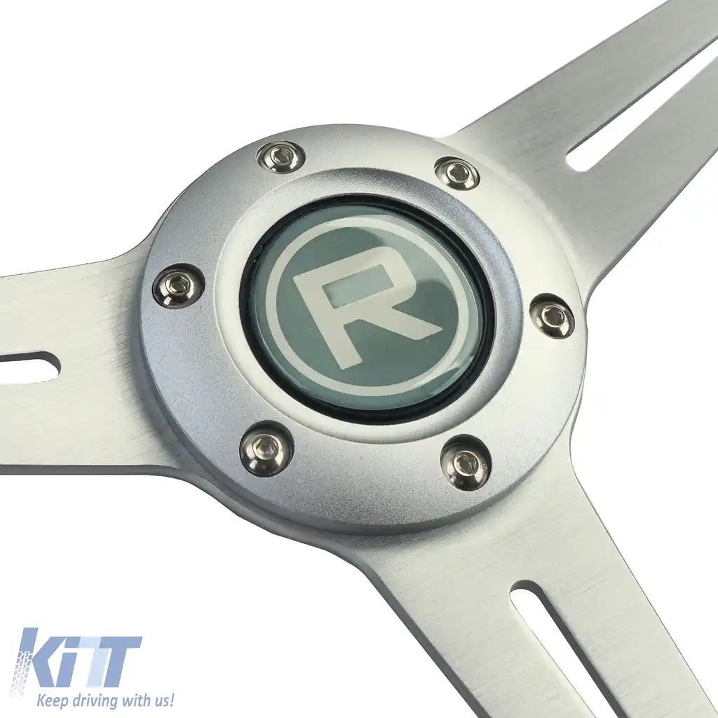 Volan din lemn de 35 de inci cu spițe argintii, stil vintage-image-6206751