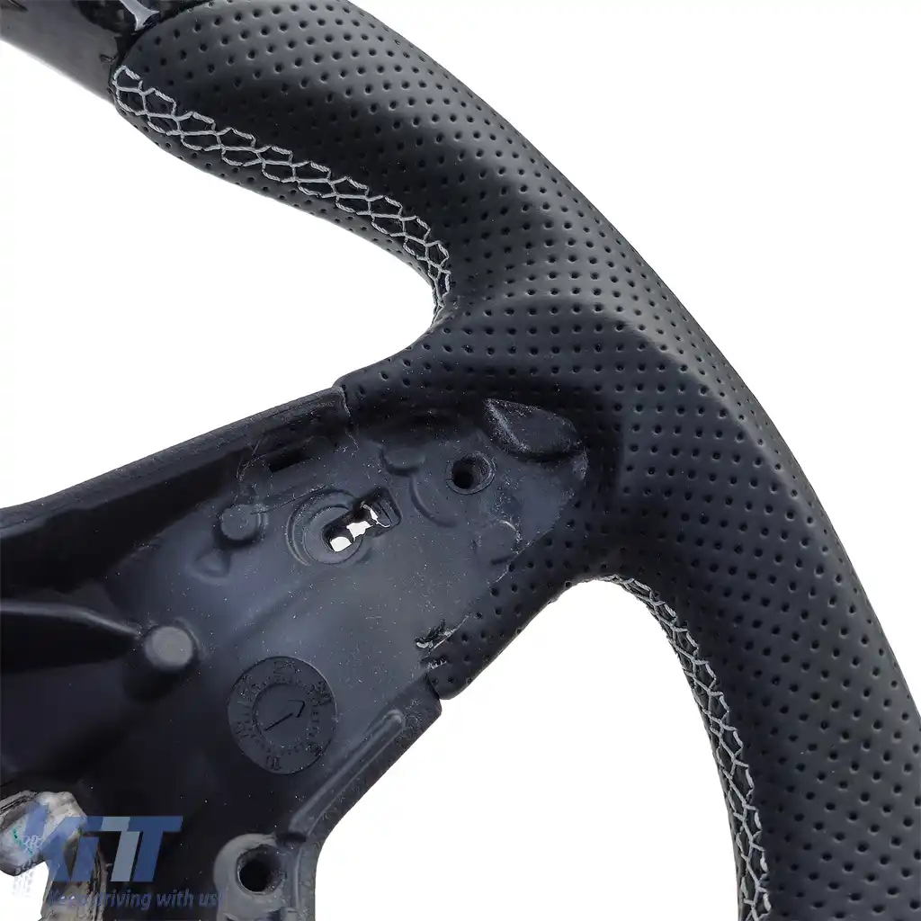 Volan sport cu fibră de carbon autentică și piele perforată, potrivit pentru VW Golf 8, cu padele de schimbare.-image-6193241