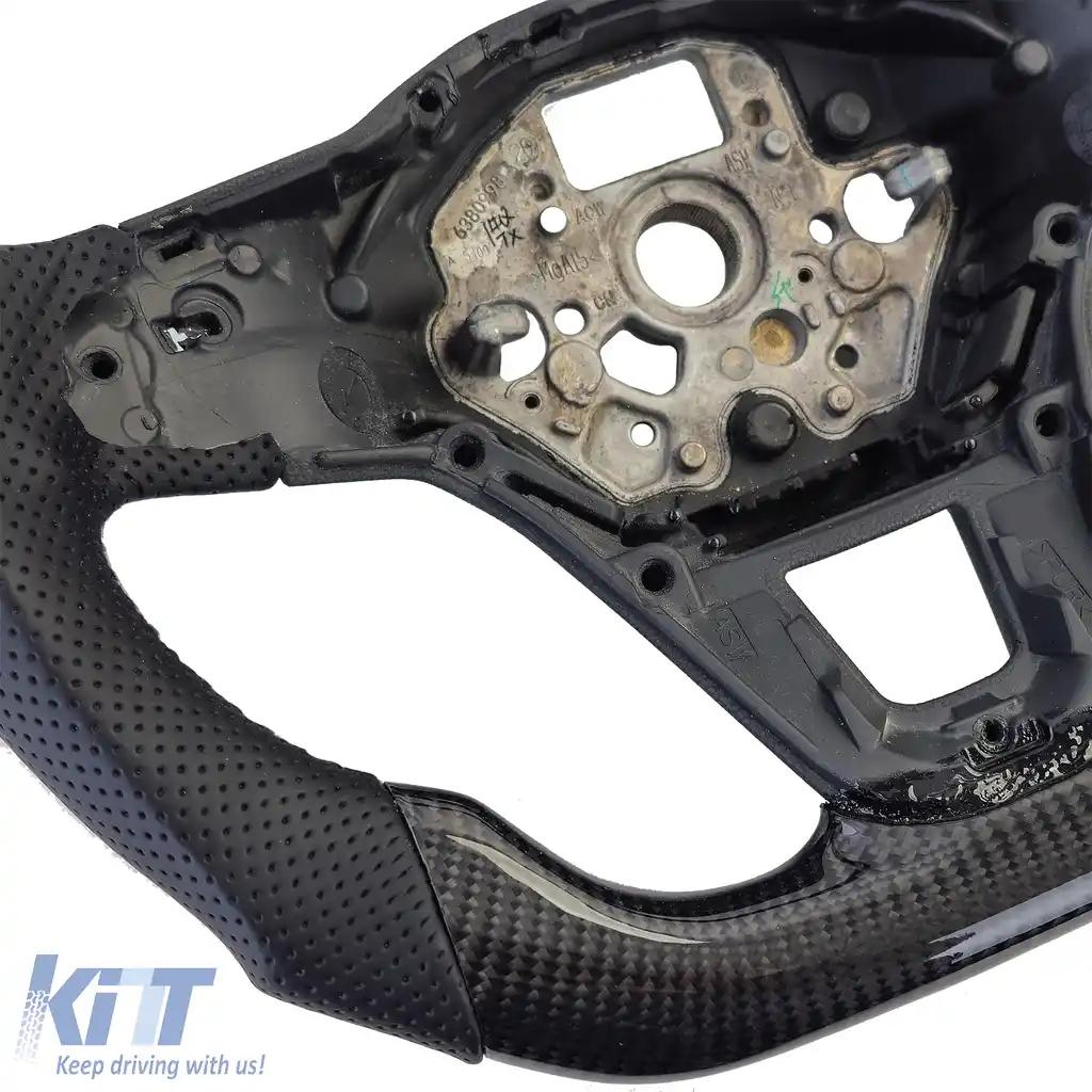 Volan sport cu fibră de carbon autentică și piele perforată, potrivit pentru VW Golf 8, cu padele de schimbare.-image-6193242