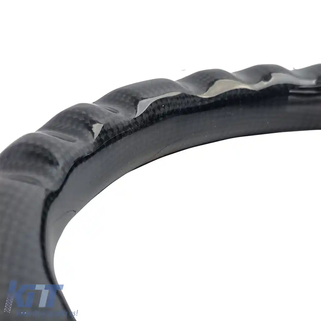 Volan sport cu fibră de carbon autentică și piele perforată, potrivit pentru VW Golf 8, cu padele de schimbare.-image-6193245