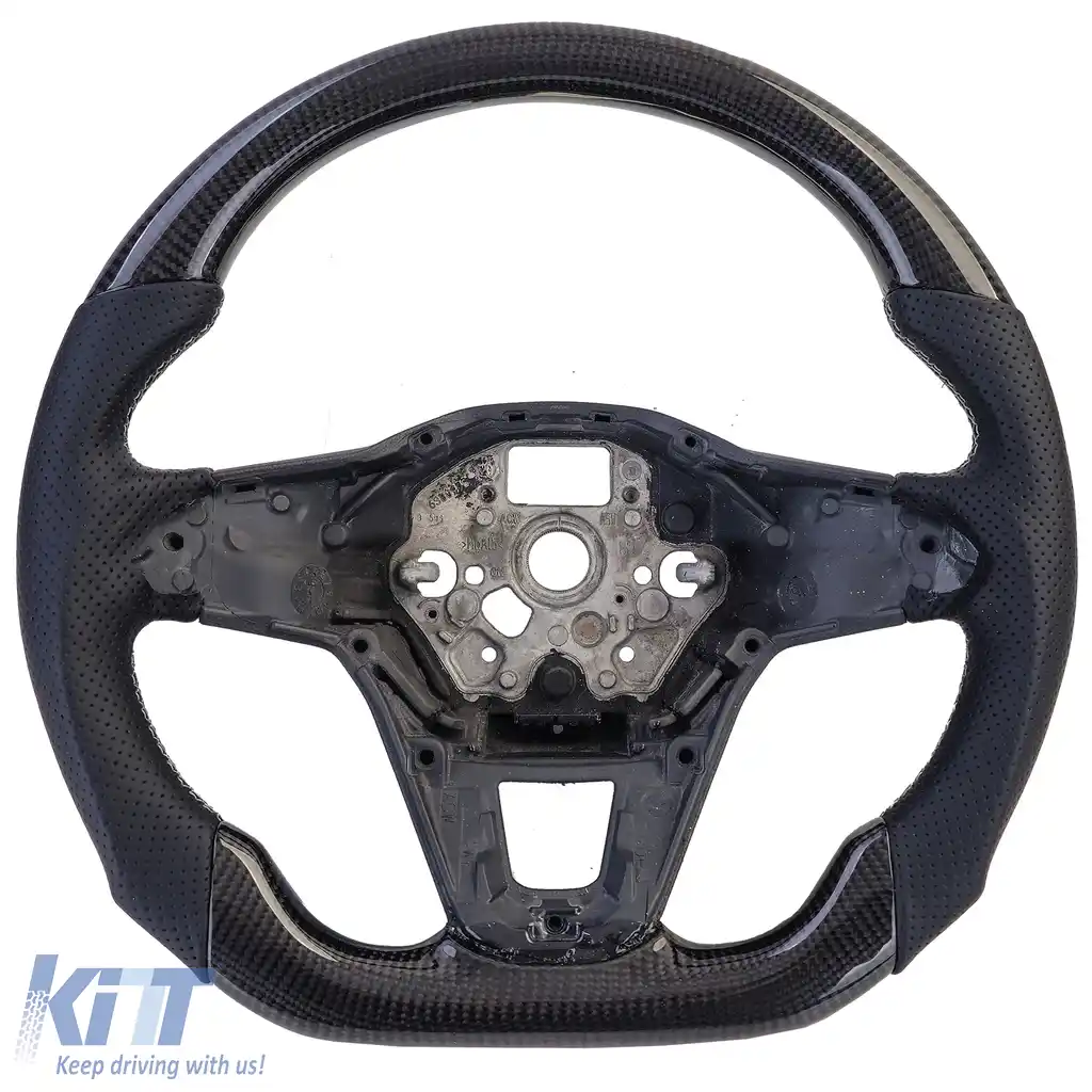 Volan sport cu fibră de carbon reală și piele perforată, potrivit pentru VW T6.1 fără padele de schimbare-image-6194400