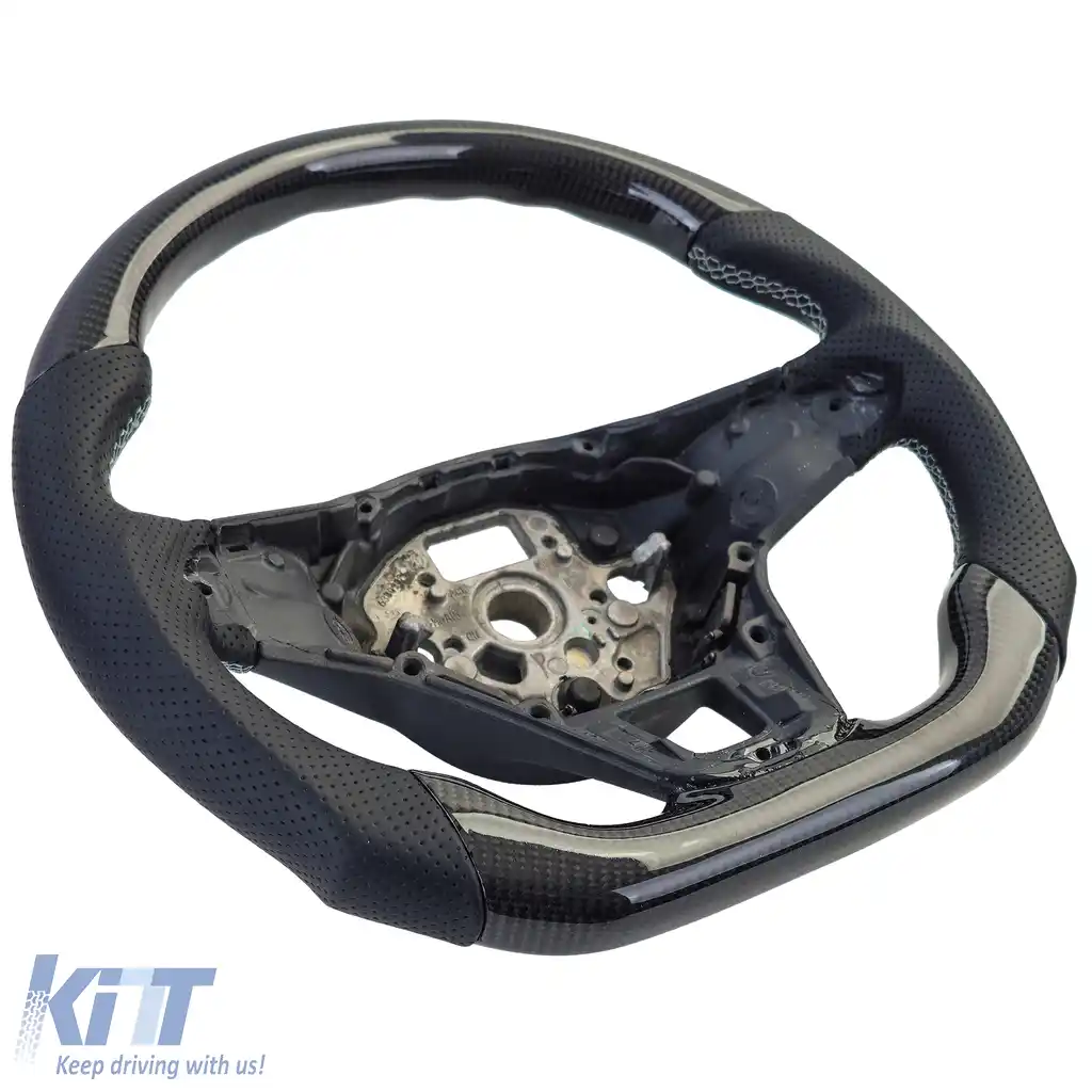 Volan sport cu fibră de carbon reală și piele perforată, potrivit pentru VW T6.1 fără padele de schimbare-image-6194402