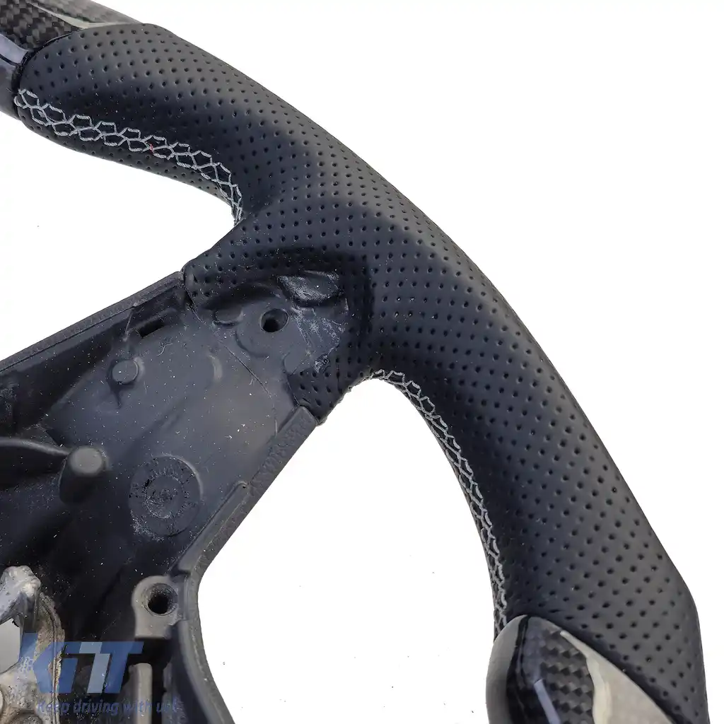 Volan sport cu fibră de carbon reală și piele perforată, potrivit pentru VW T6.1 fără padele de schimbare-image-6194404