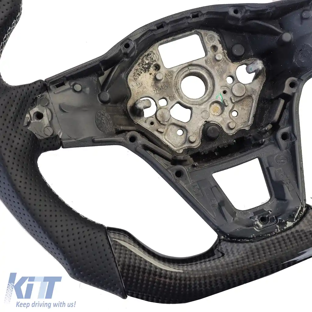 Volan sport cu fibră de carbon reală și piele perforată, potrivit pentru VW T6.1 fără padele de schimbare-image-6194405