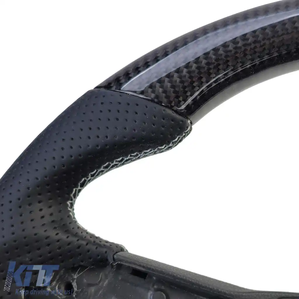 Volan sport cu fibră de carbon reală și piele perforată, potrivit pentru VW Golf 8, fără padele de schimbare.-image-6202596