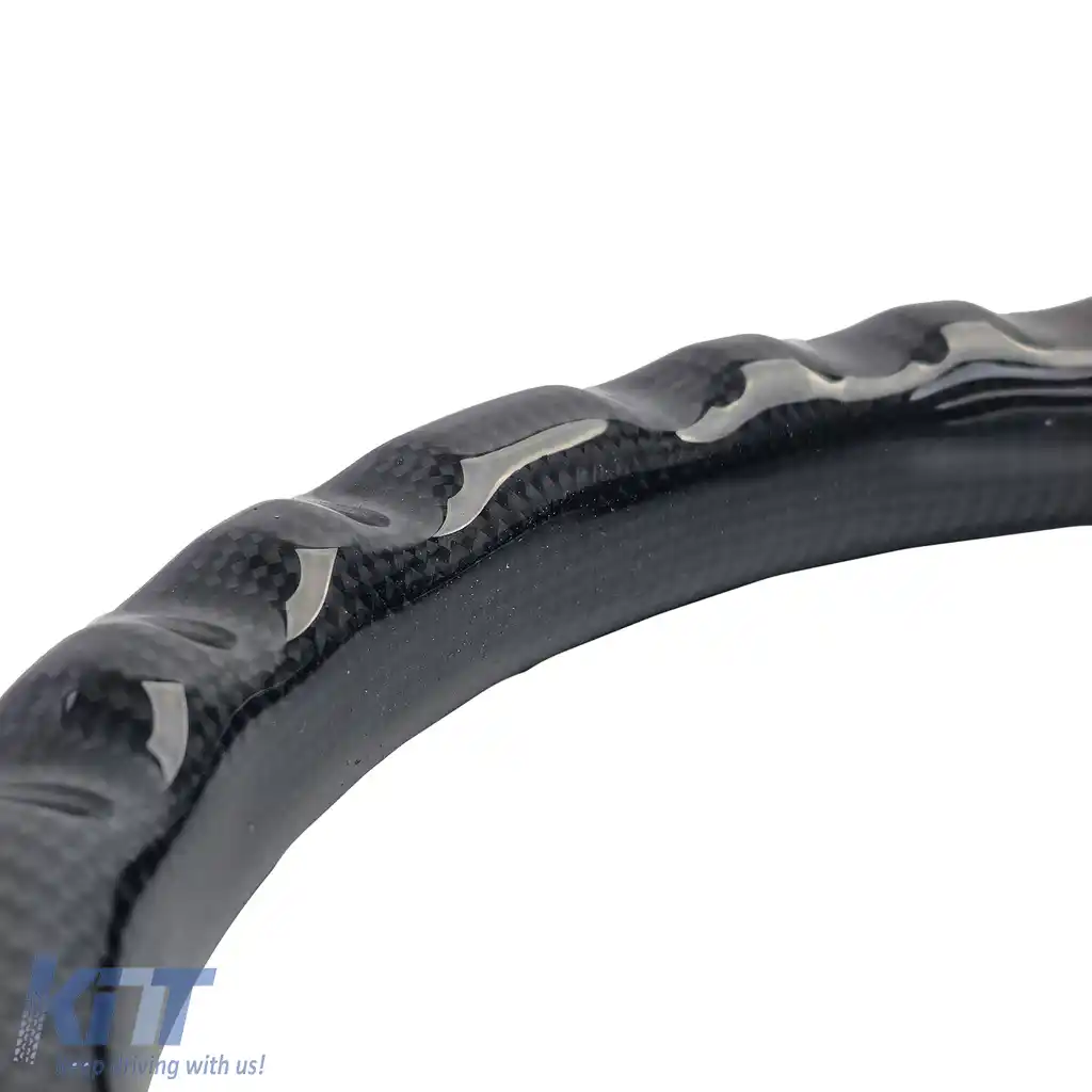 Volan sport cu fibră de carbon reală și piele perforată, potrivit pentru VW Golf 8, fără padele de schimbare.-image-6202600