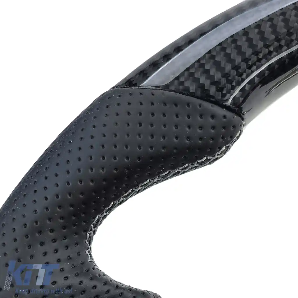 Volan sport cu fibră de carbon reală și piele perforată, potrivit pentru VW T6.1, cu padele de schimbare-image-6207572