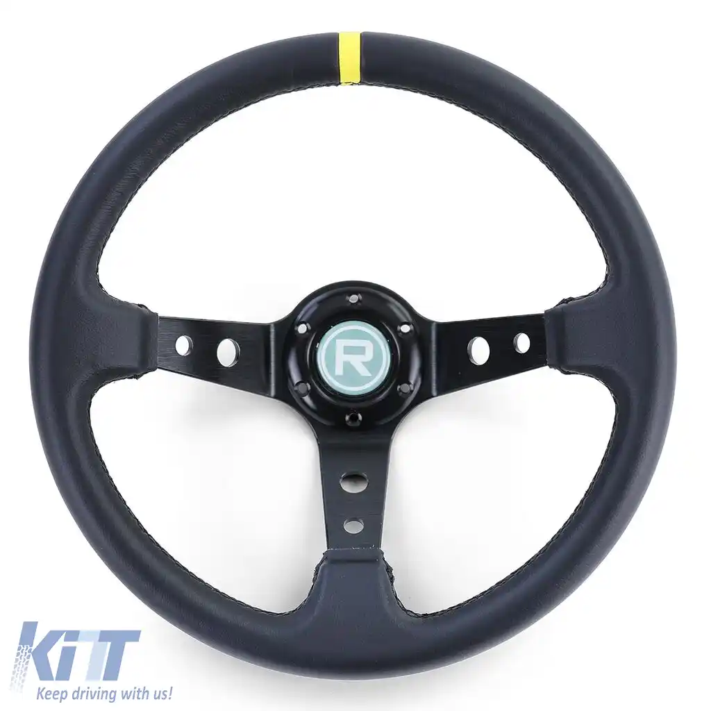 Volan sport dished TIP 1 din piele naturală neagră 350mm potrivit pentru Momo Sparco