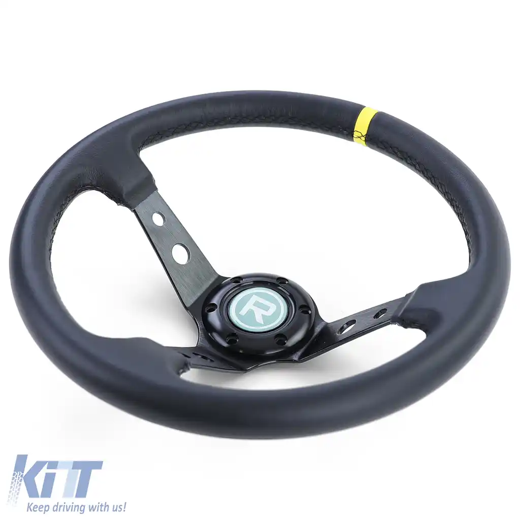 Volan sport dished TIP 1 din piele naturală neagră 350mm potrivit pentru Momo Sparco-image-6196286