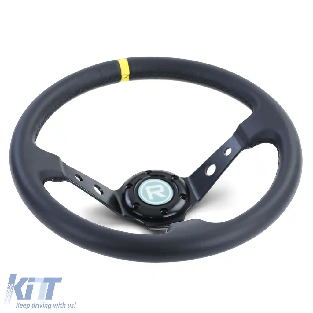 Volan sport dished TIP 1 din piele naturală neagră 350mm potrivit pentru Momo Sparco-image-6196288