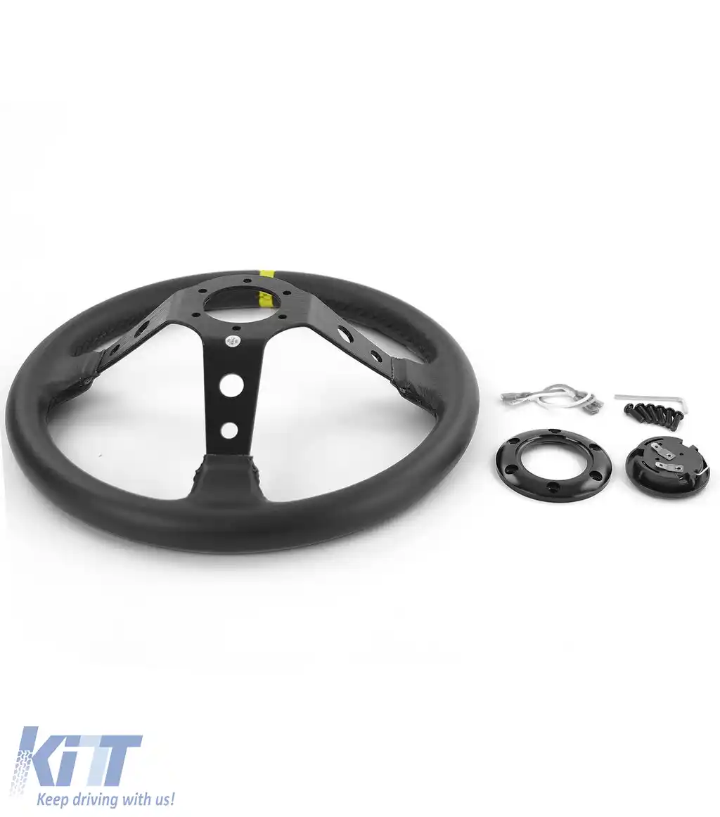 Volan sport dished TIP 1 din piele naturală neagră 350mm potrivit pentru Momo Sparco-image-6196289