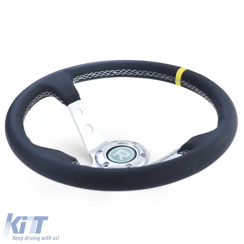 Volan sport dished TIP 2 din piele autentică alu negru 350mm potrivit pentru Momo Sparco-image-6196086