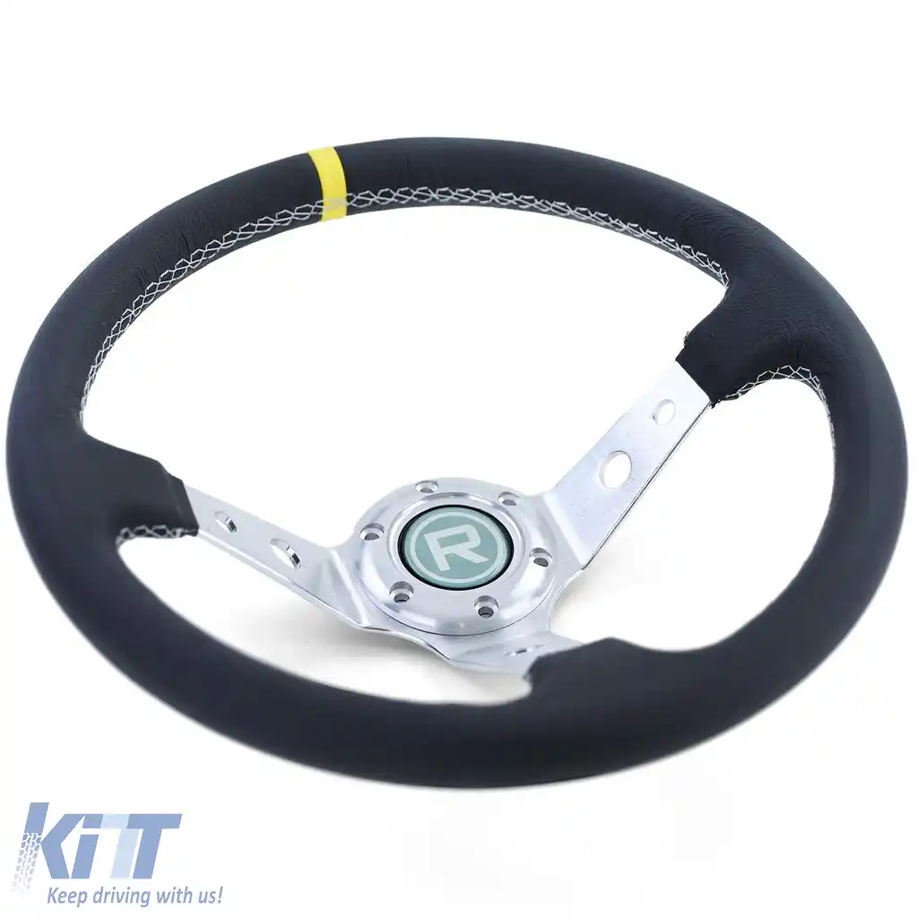 Volan sport dished TIP 2 din piele autentică alu negru 350mm potrivit pentru Momo Sparco-image-6196088