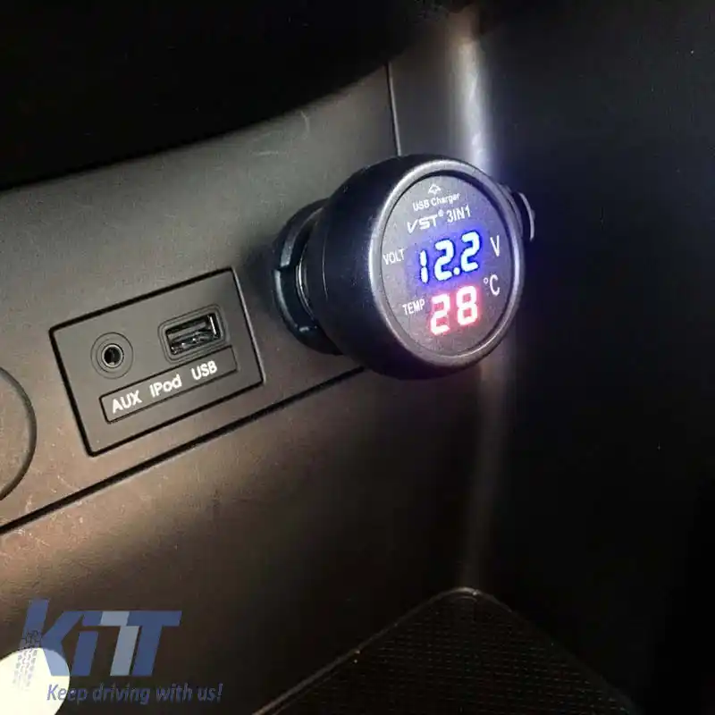 Voltmeter termometru încărcător USB 3in1 pentru mașină cu numere roșii și albastre 99103-image-6297510