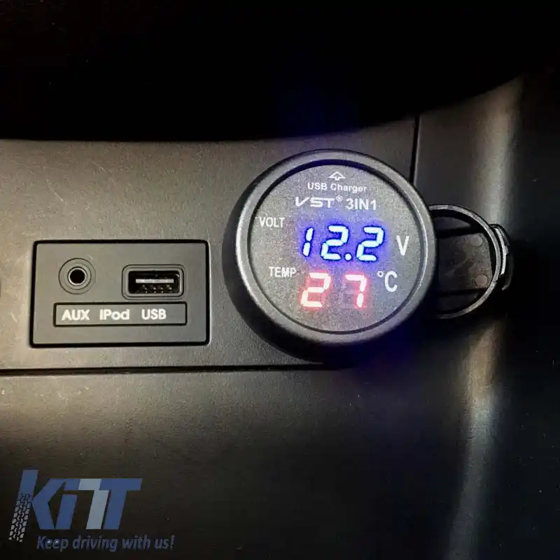 Voltmeter termometru încărcător USB 3in1 pentru mașină cu numere roșii și albastre 99103-image-6297511