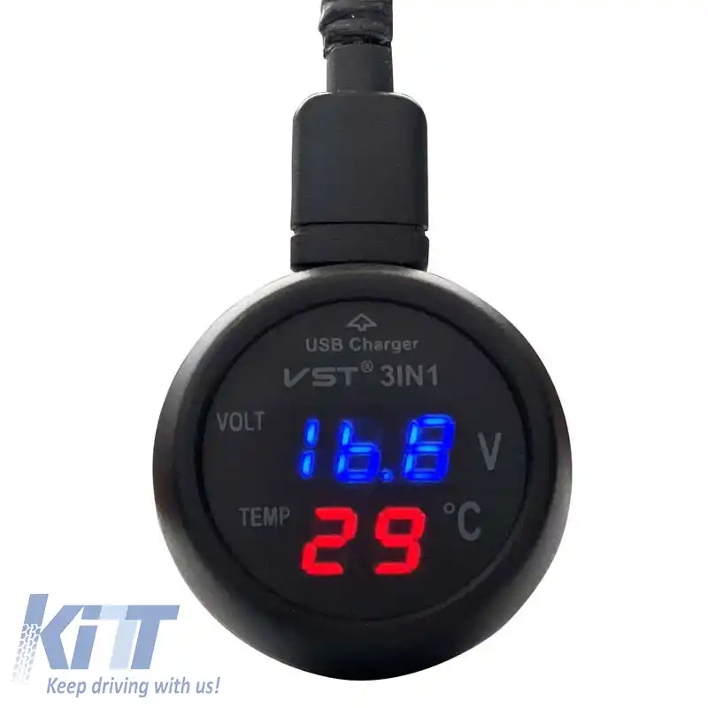 Voltmeter termometru încărcător USB 3in1 pentru mașină cu numere roșii și albastre 99103-image-6297514