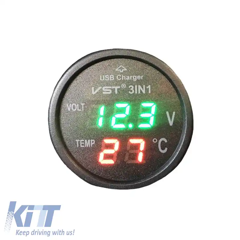 Voltmeter termometru încărcător USB 3in1 pentru mașină cu numere roșii și verzi 99162-image-6297517