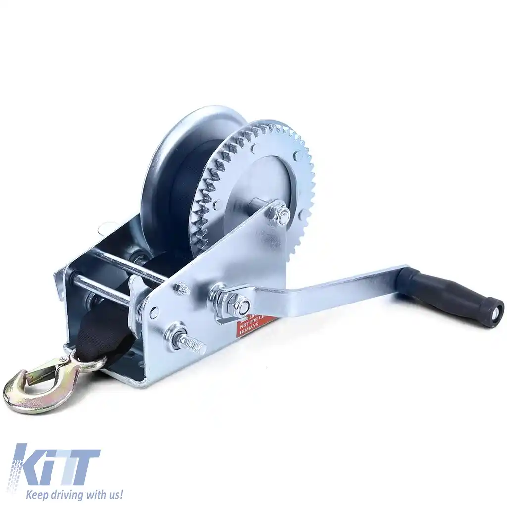 Winch manual pentru remorcă, cablu argintiu cu curea de 8 metri, 1360 kg-image-6198037