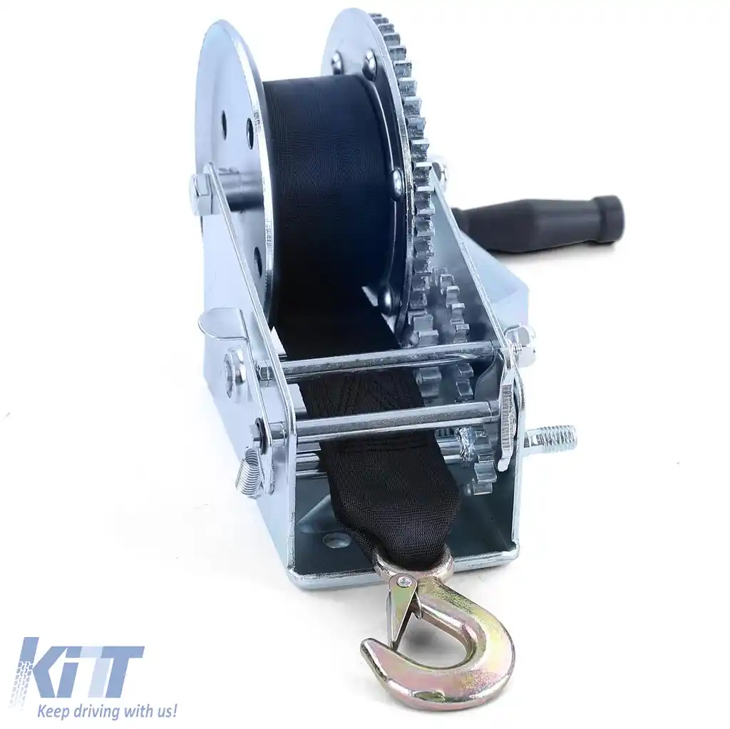 Winch manual pentru remorcă, cablu argintiu cu curea de 8 metri, 1360 kg-image-6198038