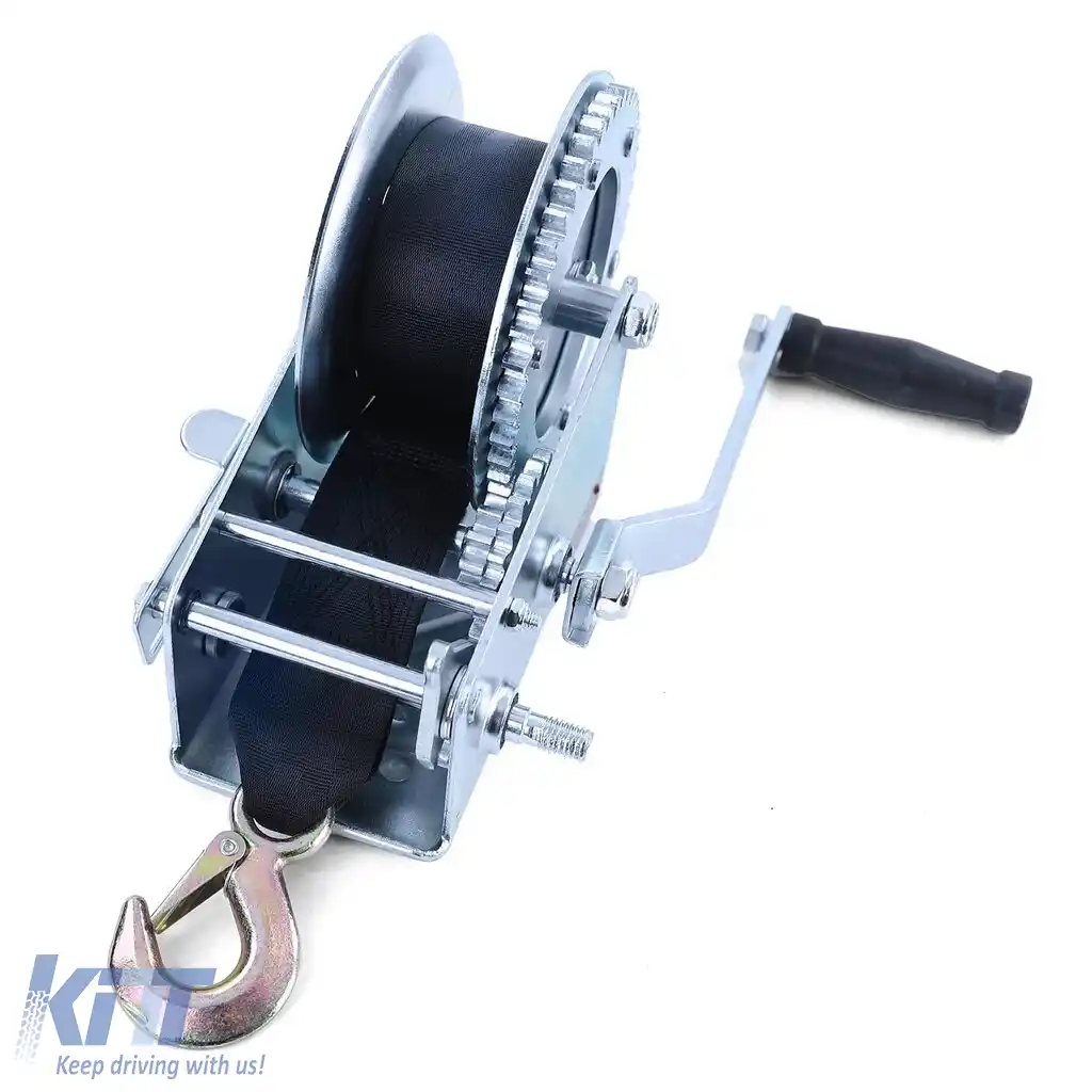 Winch manual pentru remorcă, cablu argintiu cu curea de 8 metri, 1360 kg-image-6198039