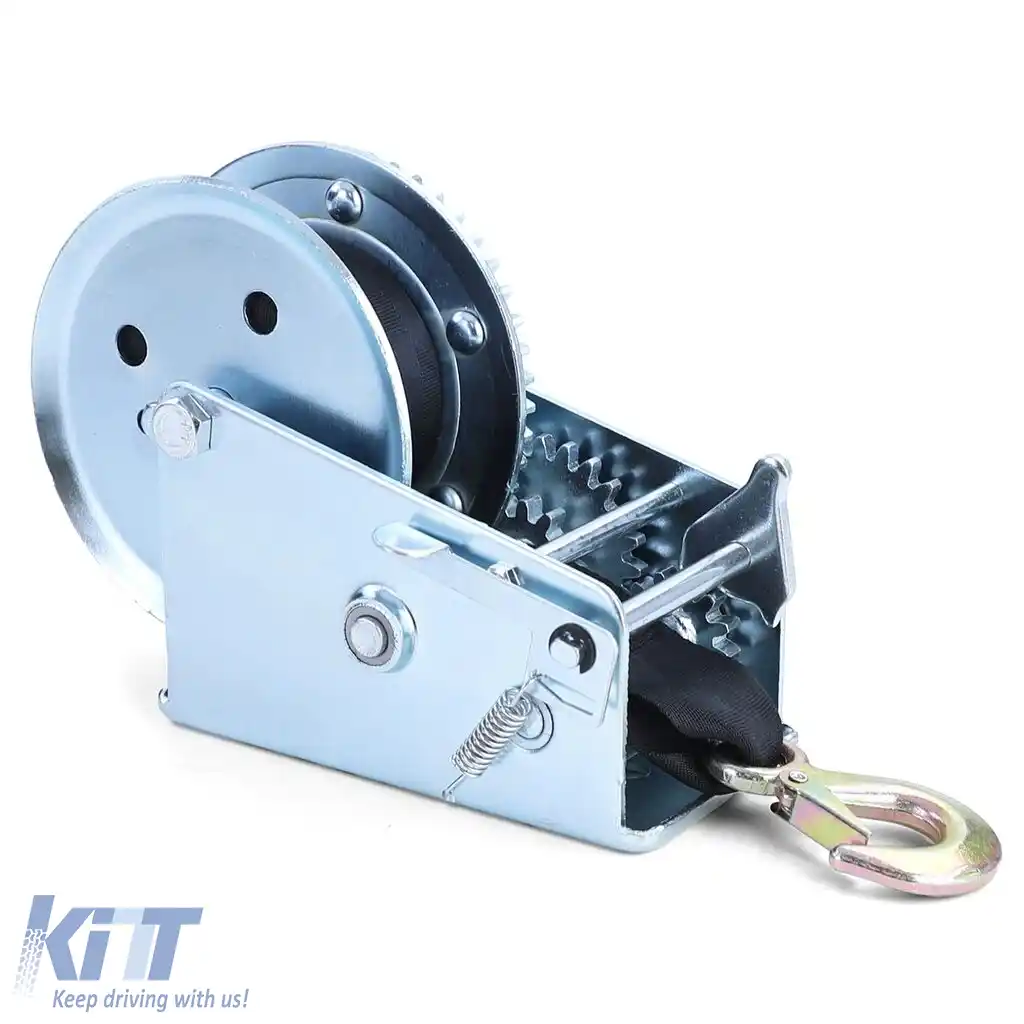 Winch manual pentru remorcă, cablu argintiu cu curea de 8 metri, 1360 kg-image-6198040